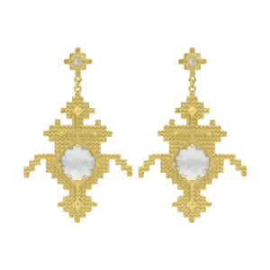 Apu Earrings | 22k Gold Plate | Green Amethyst & White Zircon