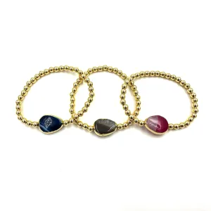 Ashley Gold Stainless Steel Gold Plated Beaded Semi Precious Stretch Bracelet