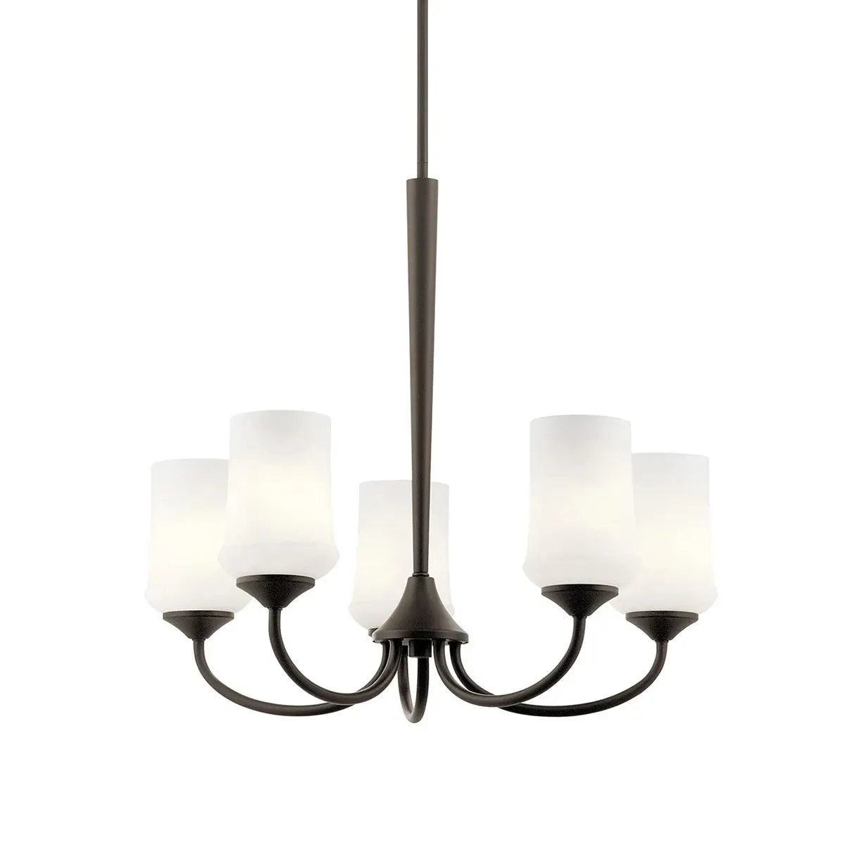 Aubrey 25" 5-Light Chandelier 1-Tier with Satin Etched Cased Opal Glass, Olde Bronze Finish