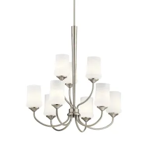 Aubrey 31" 9-Light Chandelier Multi-Tier with Satin Etched Cased Opal Glass, Brushed Nickel Finish