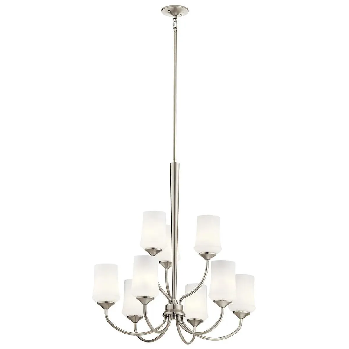 Aubrey 31" 9-Light Chandelier Multi-Tier with Satin Etched Cased Opal Glass, Brushed Nickel Finish