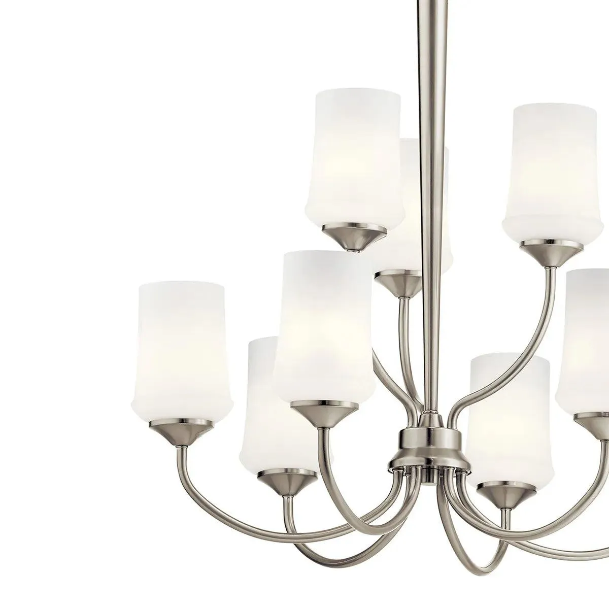 Aubrey 31" 9-Light Chandelier Multi-Tier with Satin Etched Cased Opal Glass, Brushed Nickel Finish