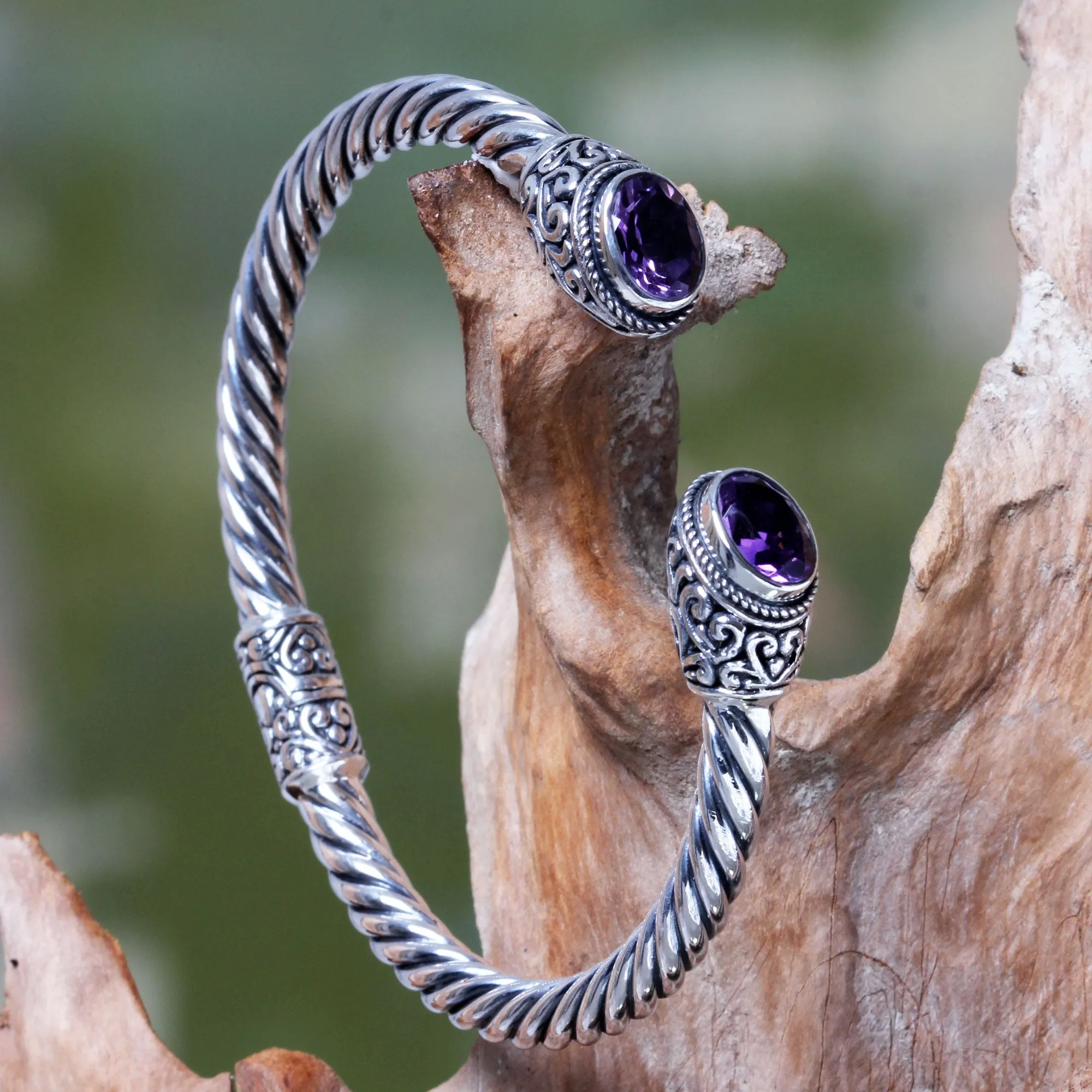 Bali Splendor Bali Jewelry Sterling Silver Cuff Bracelet with Amethyst