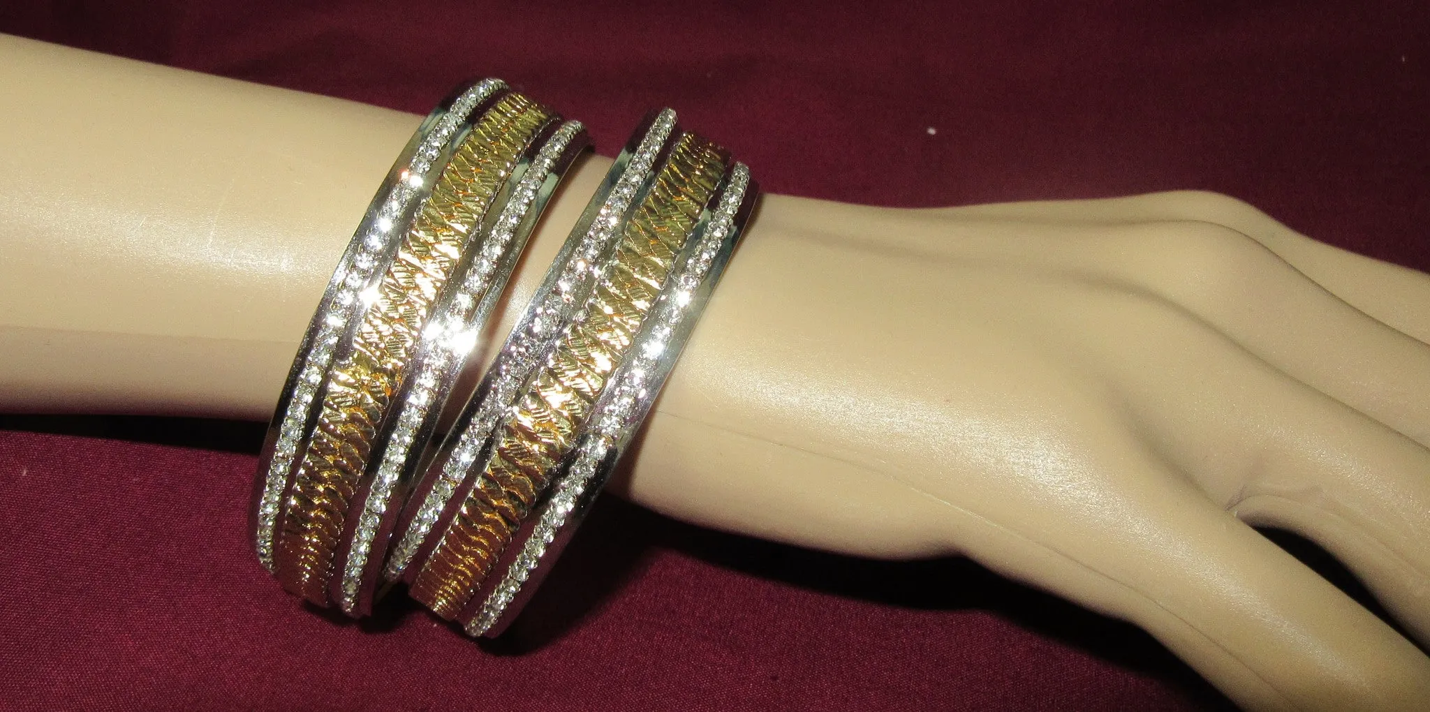 Bangles 7293 Silver Gold Bangles Lustrous CZ Crystal Zircon Stones