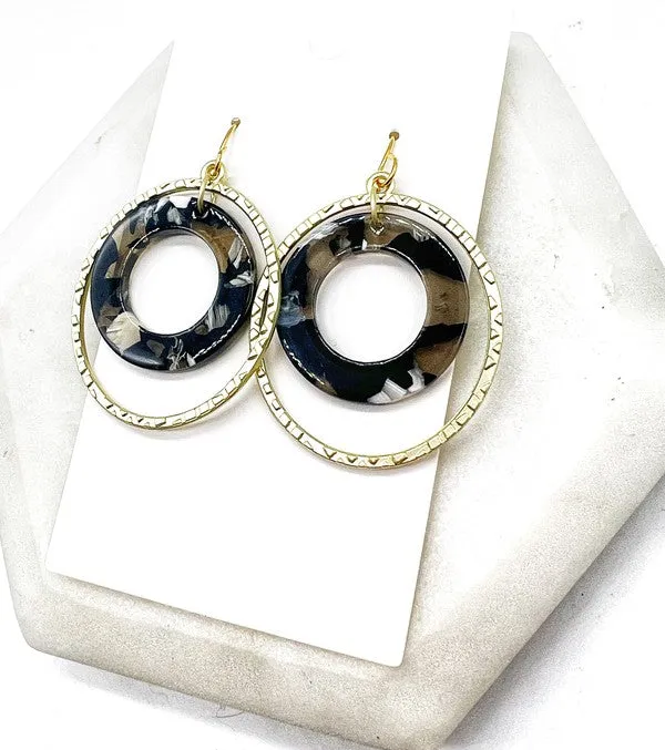 Black White Oval Chandelier Earrings