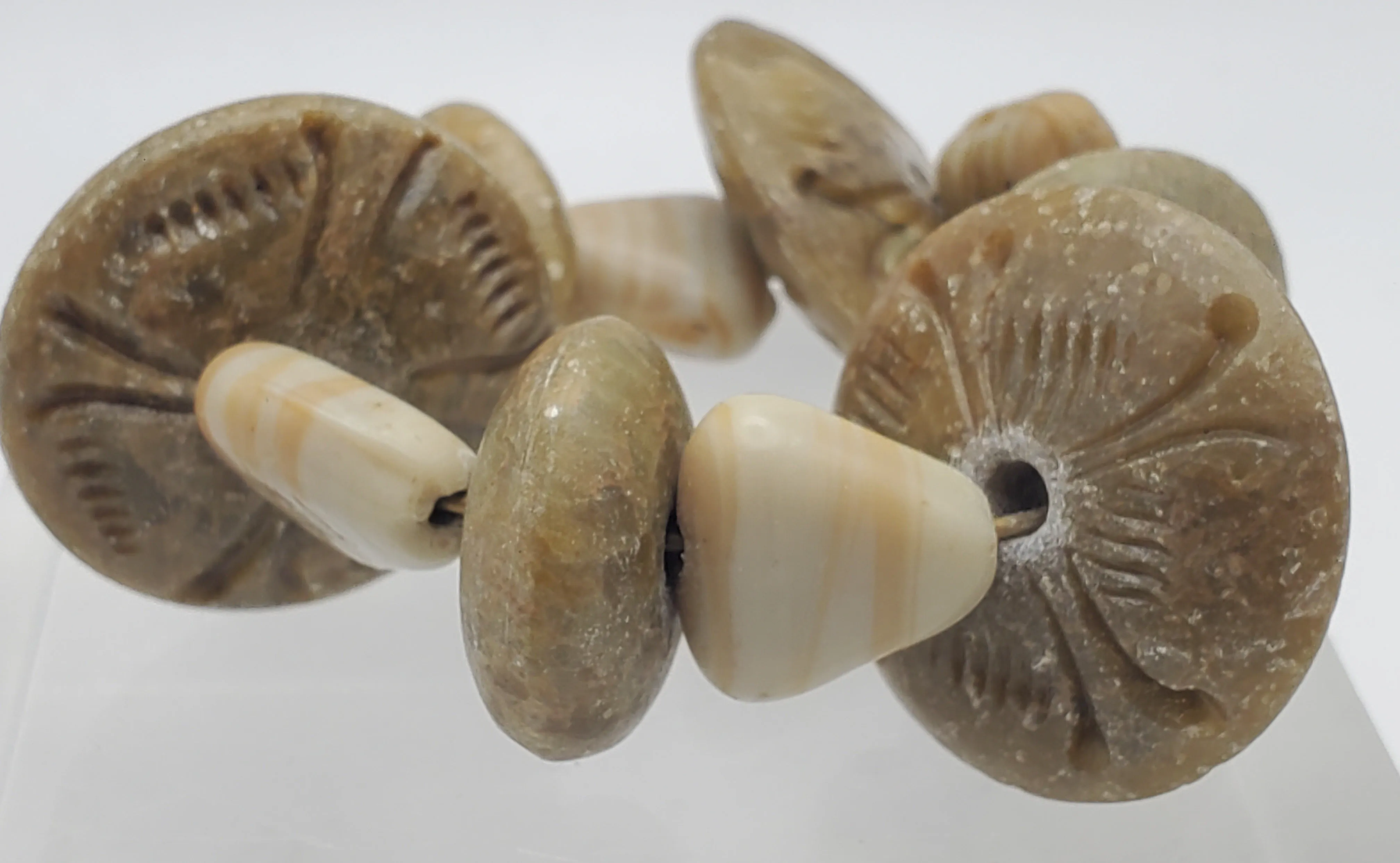 Carved Soapstone and Glass Tiny Bracelet