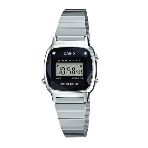 Casio Authentic Diamonds Vintage Digital Silver Stainless Steel Band Watch LA670WAD-1D LA670WAD-1