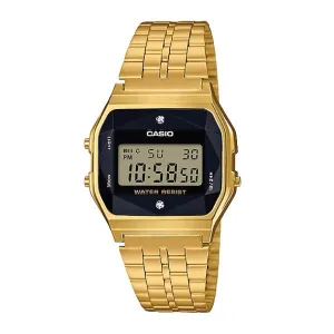 Casio (Japan Made) Authentic Diamonds Vintage Digital Gold Tone Stainless Steel Band Watch A159WGED-1D A159WGED-1