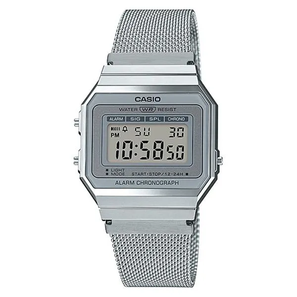 Casio Vintage Standard Digital Silver Stainless Steel Mesh Band Watch A700WM-7A