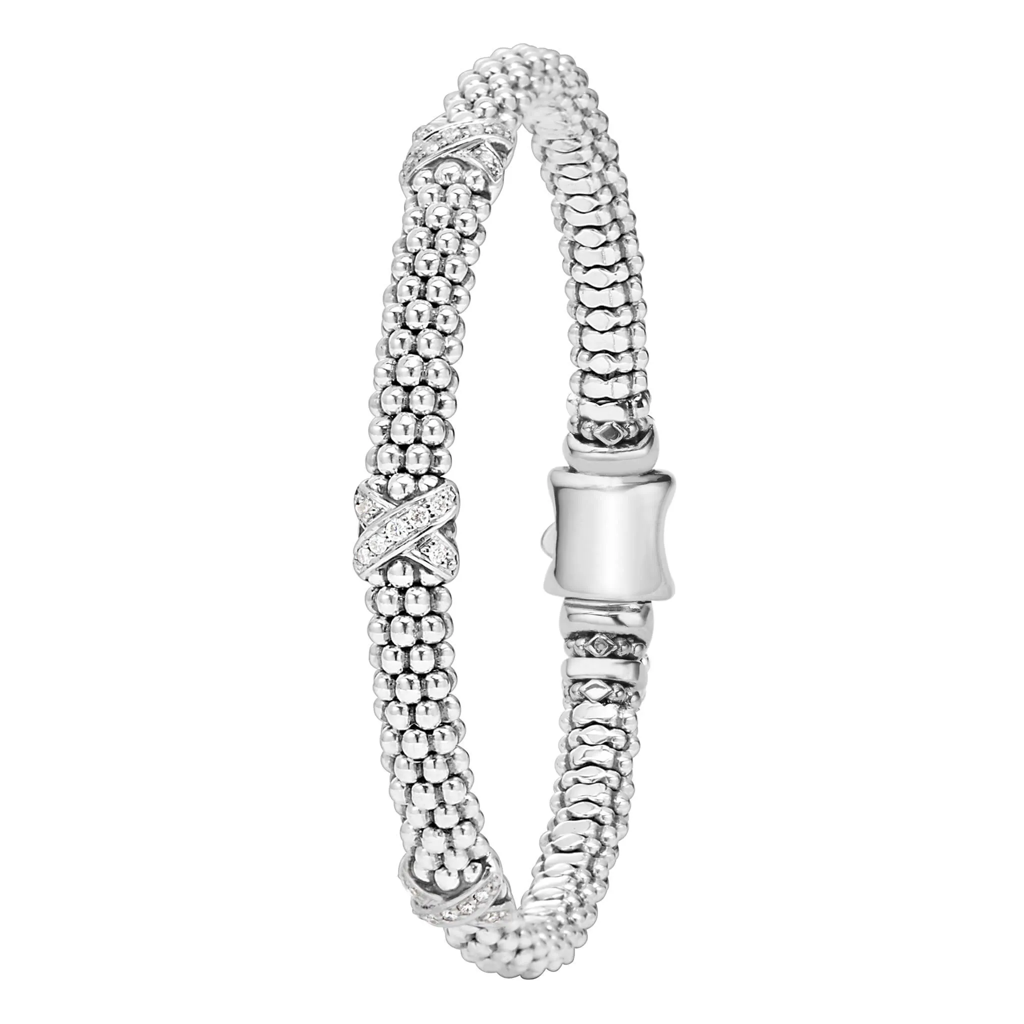 Caviar Lux Three Station Silver X Diamond Bracelet