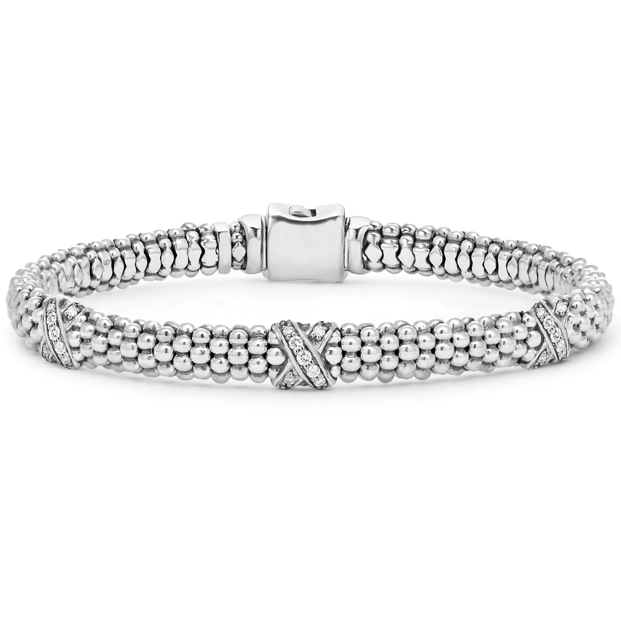 Caviar Lux Three Station Silver X Diamond Bracelet