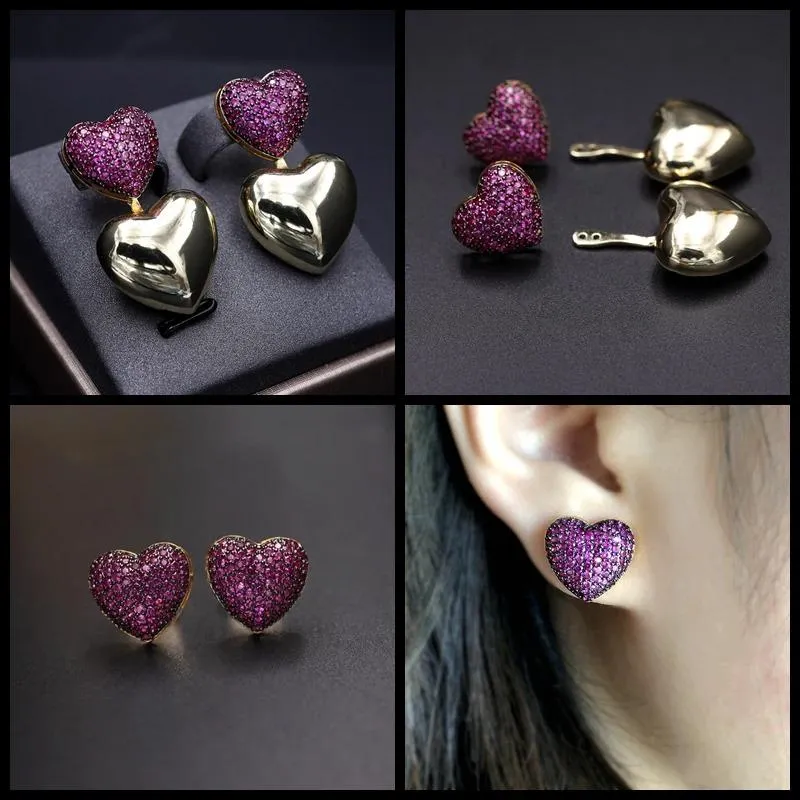 Chic Heart Shaped Zircon Adorned Stud Earrings