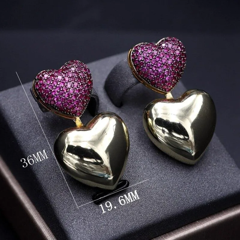 Chic Heart Shaped Zircon Adorned Stud Earrings