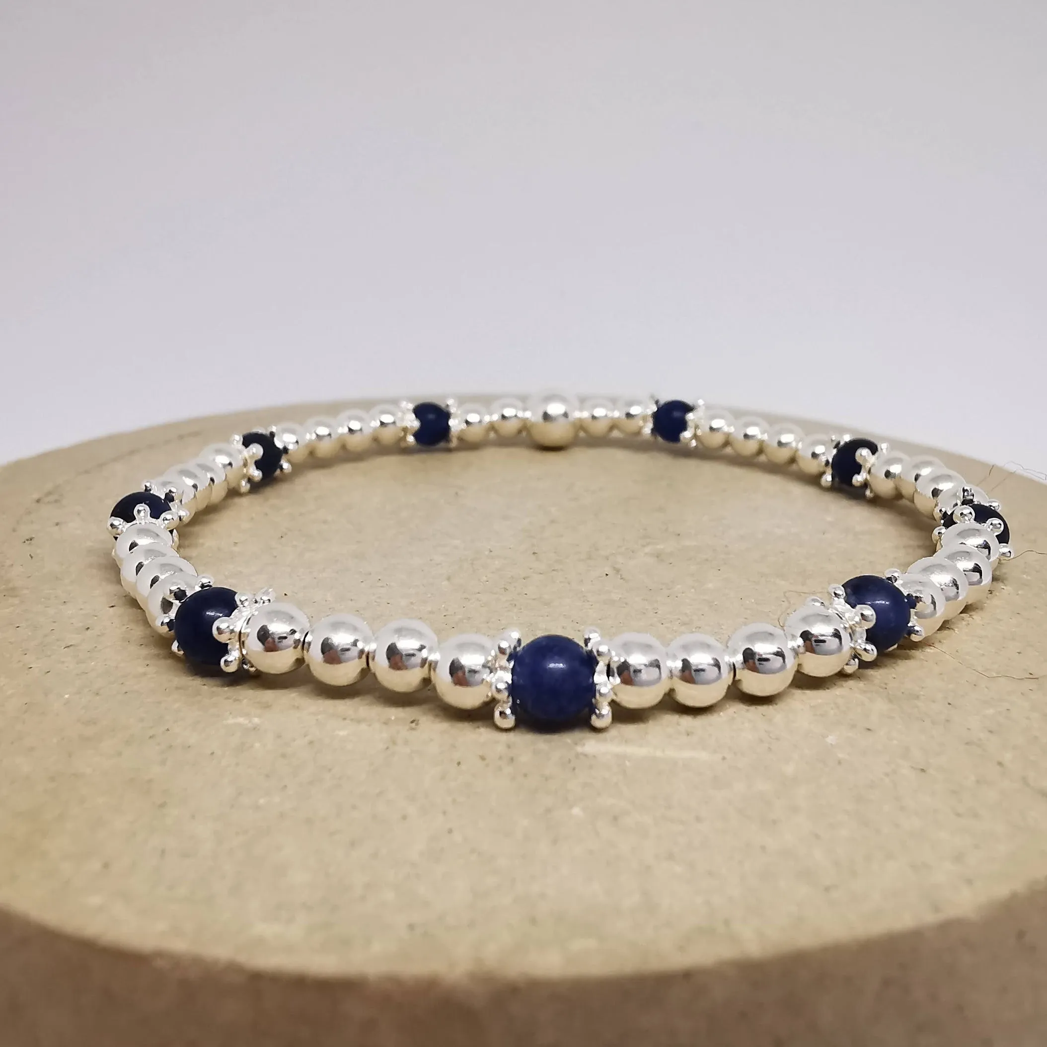 CLAIRE Sodalite Beaded Bracelet in Sterling Silver