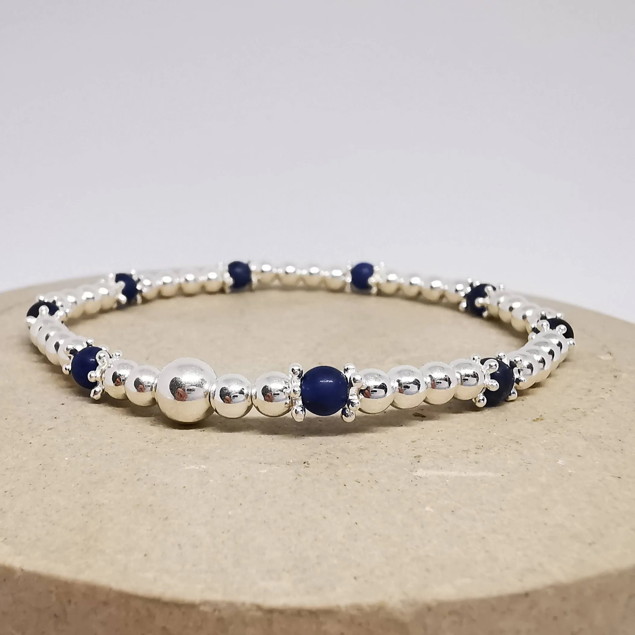 CLAIRE Sodalite Beaded Bracelet in Sterling Silver