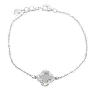 Cloverleaf 925 Sterling Silver CZ at side Bracelet