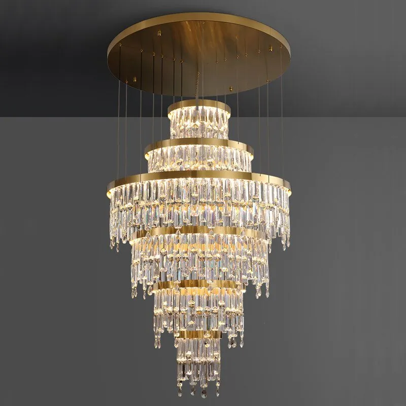 Creative Unique Designer Modern Gold Round Crystal Chandelier For High Staircase Living Room