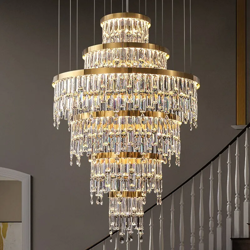 Creative Unique Designer Modern Gold Round Crystal Chandelier For High Staircase Living Room