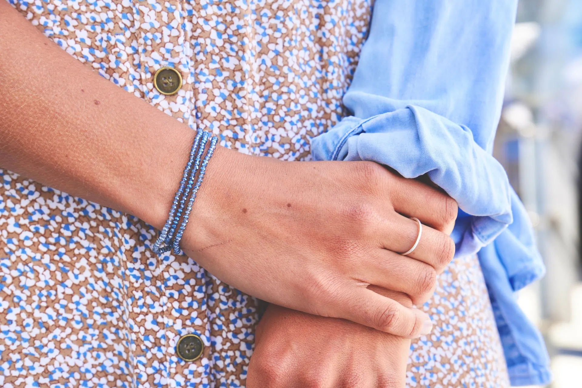 Crystal Beaded Stretch Bracelet - Montana Blue