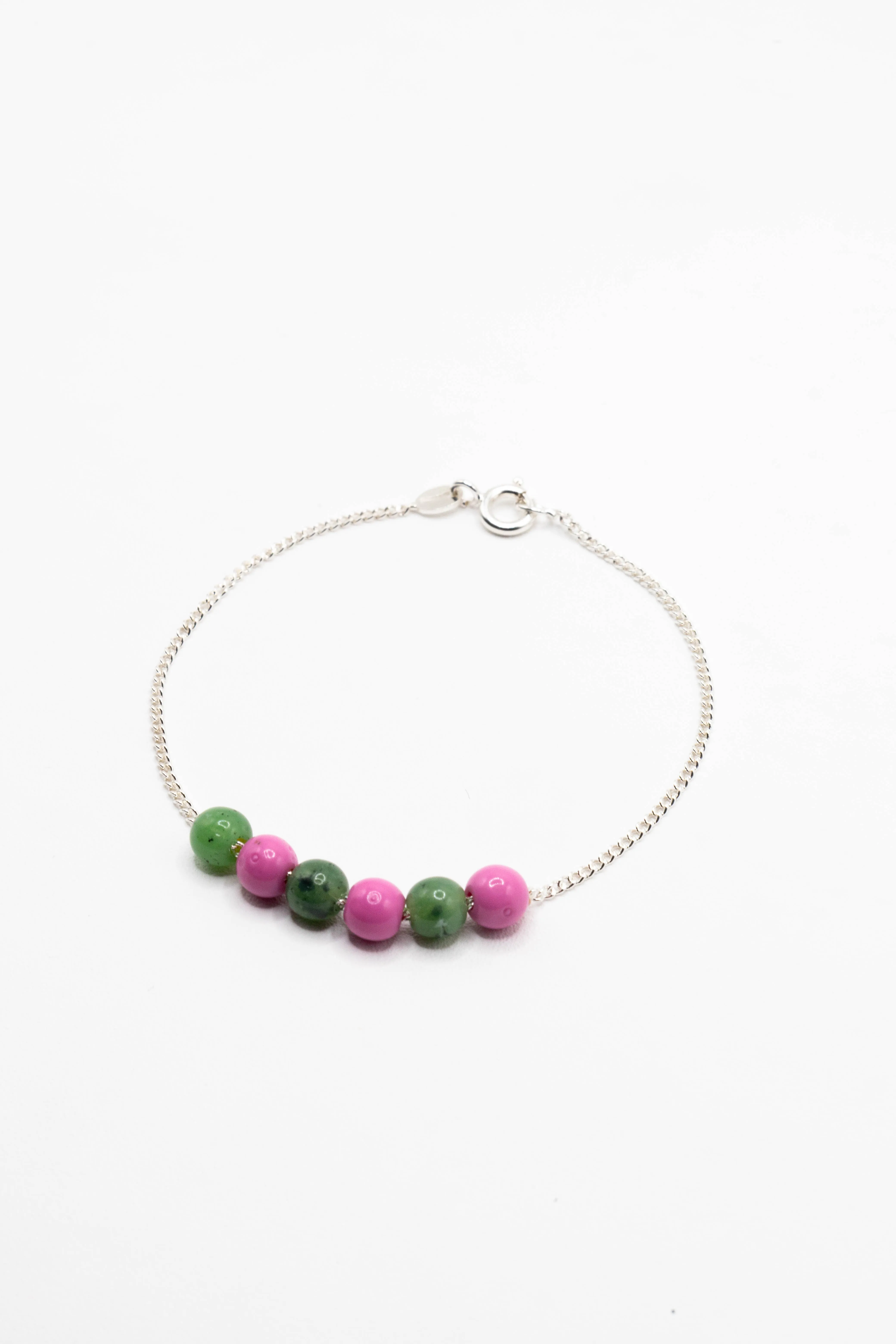 Curb Color Beads 925 Sterling Silver Bracelet