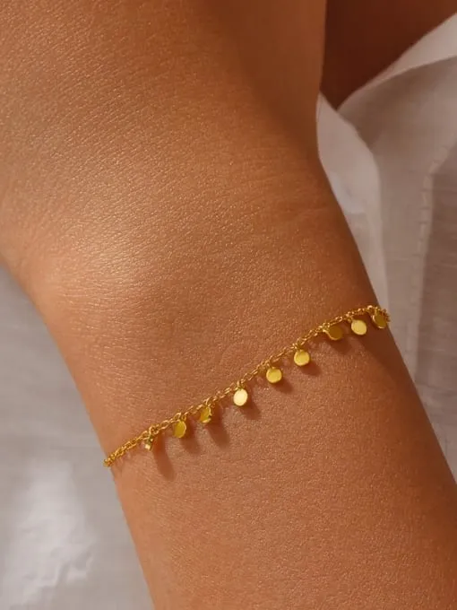 Dainty Coin Bracelet, 925 Sterling Silver, 18K Gold Plated Minimalist Charm Bracelet