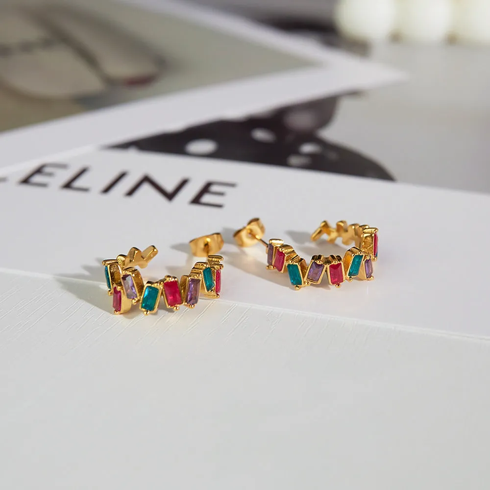 Dopamine Zircon Earrings Stainless Steel Irregular With Personality Ear Studs