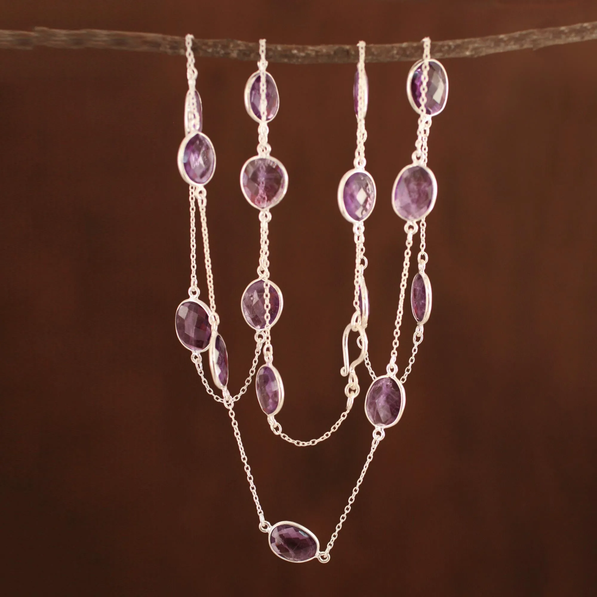 Duduma Majesty Amethyst Long Necklace with Sterling Silver