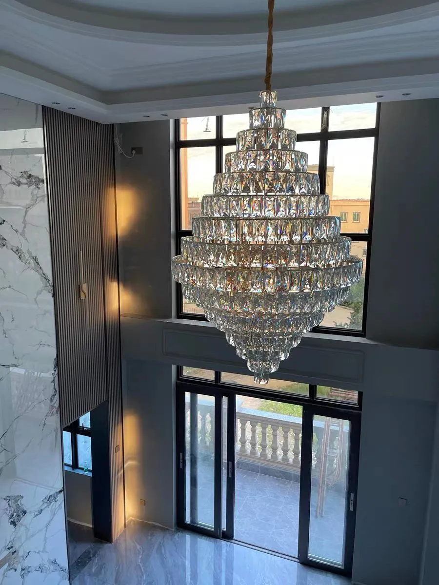 Extra Large Foyer Pure Crystal Ceiling Light Fixture Living Room Entrance Staircase Chandelier