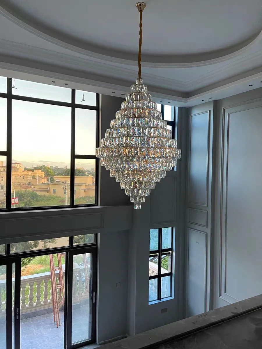 Extra Large Foyer Pure Crystal Ceiling Light Fixture Living Room Entrance Staircase Chandelier