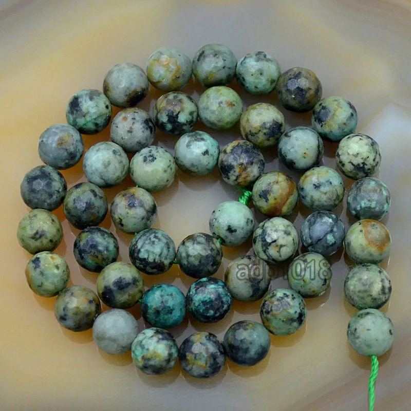 Faceted Natural African Turquoise Gemstone Round Loose Beads on a 15.5" Strand