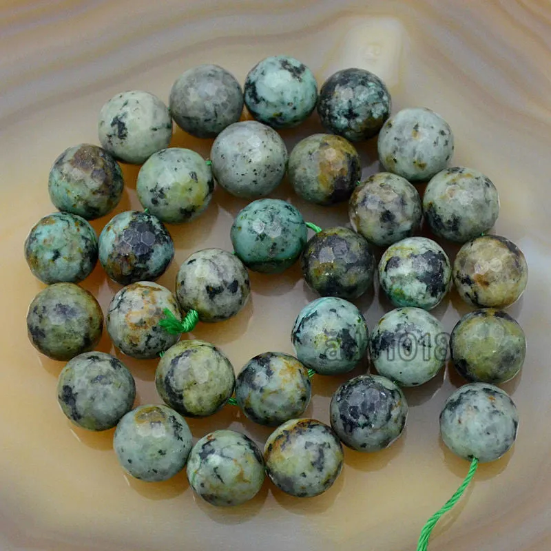 Faceted Natural African Turquoise Gemstone Round Loose Beads on a 15.5" Strand