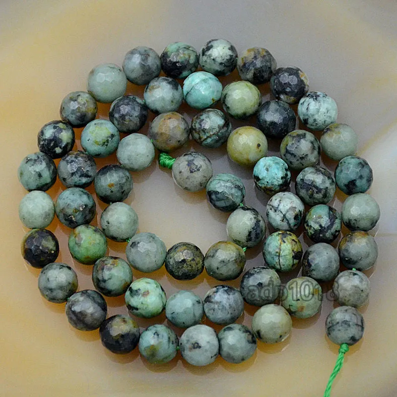 Faceted Natural African Turquoise Gemstone Round Loose Beads on a 15.5" Strand