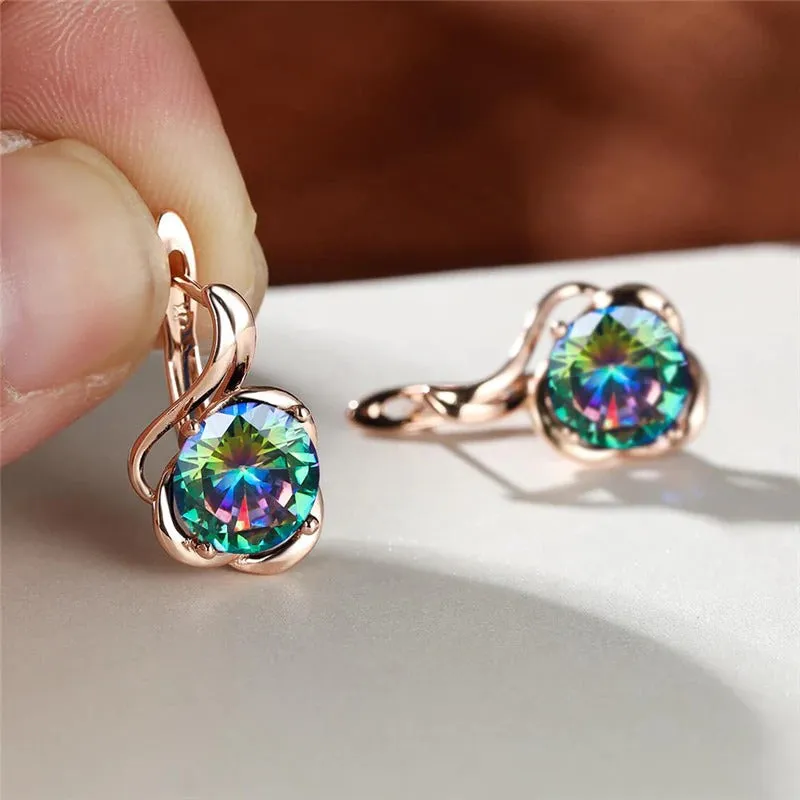 Flower Style Multi-color Zircon Fashion Stud Earrings