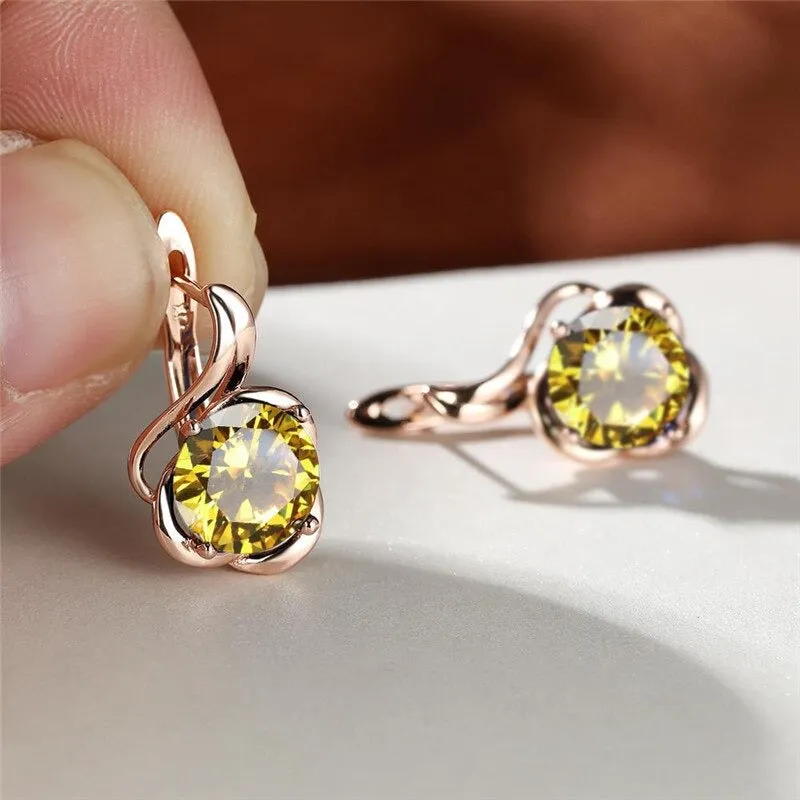 Flower Style Multi-color Zircon Fashion Stud Earrings