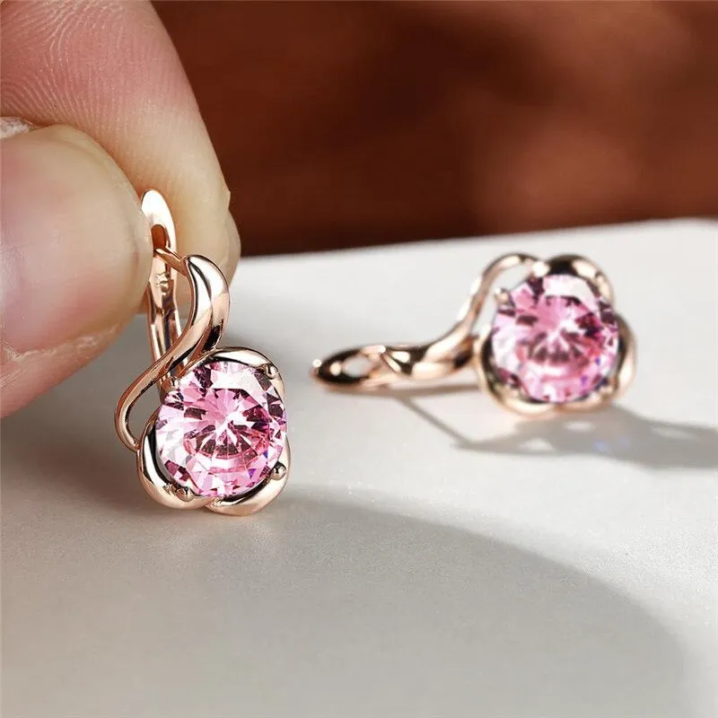 Flower Style Multi-color Zircon Fashion Stud Earrings