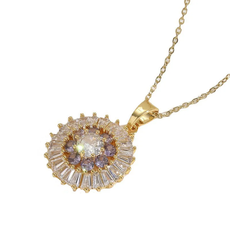 Flower Zircon Dignified Pendant Necklace