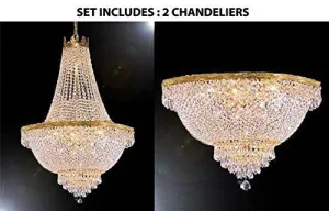 French Empire Crystal Chandelier Lighting H24" X W24" And Semi Flush Chandelier Lighting H18" X W24" - 1Ea C3/870/9   1Ea Flush/870/9