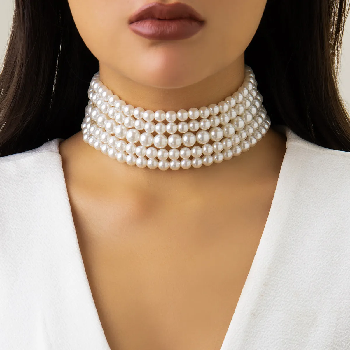 French-style Imitation Pearl Beads Short Choker Necklace for Women Trendy Elegant Chunky Beaded Chain on the Neck Collar Fashion Jewelry