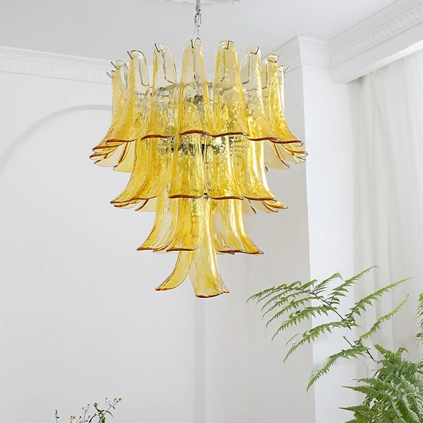 Glass Leaf Cascade Chandelier