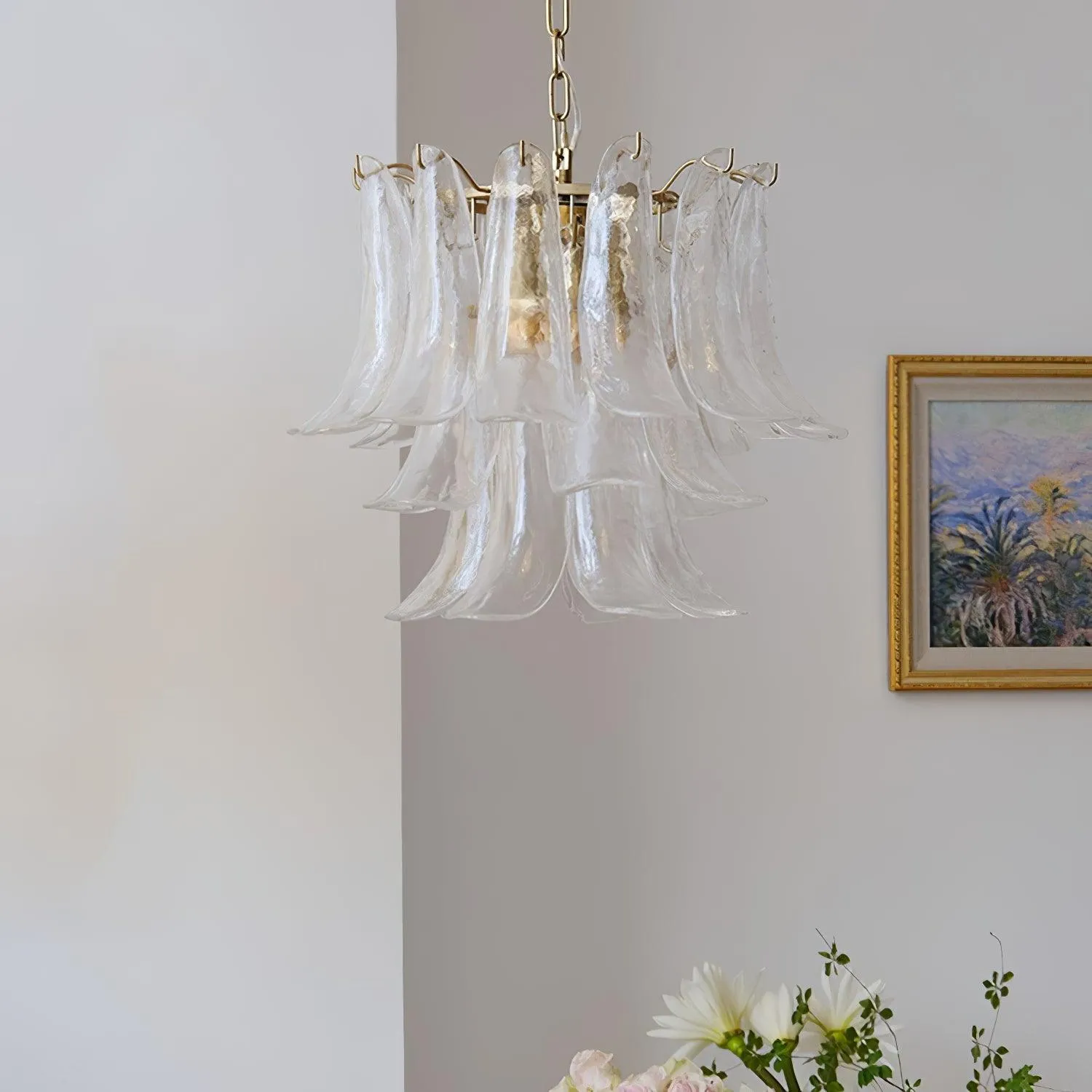 Glass Leaf Cascade Chandelier