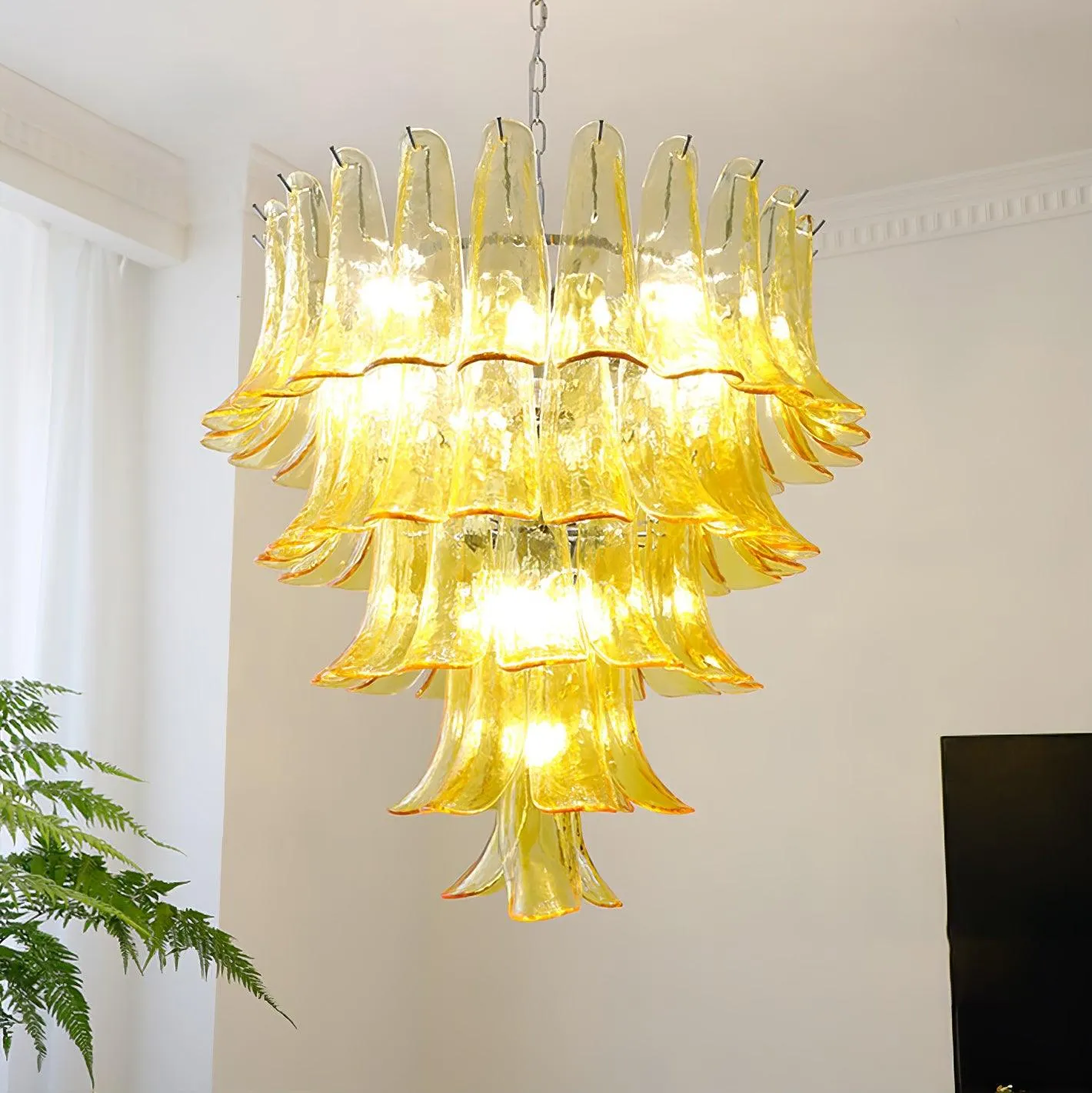 Glass Leaf Cascade Chandelier