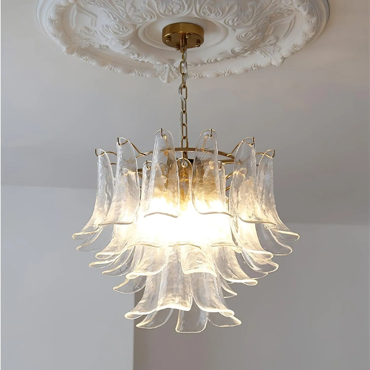 Glass Leaf Cascade Chandelier