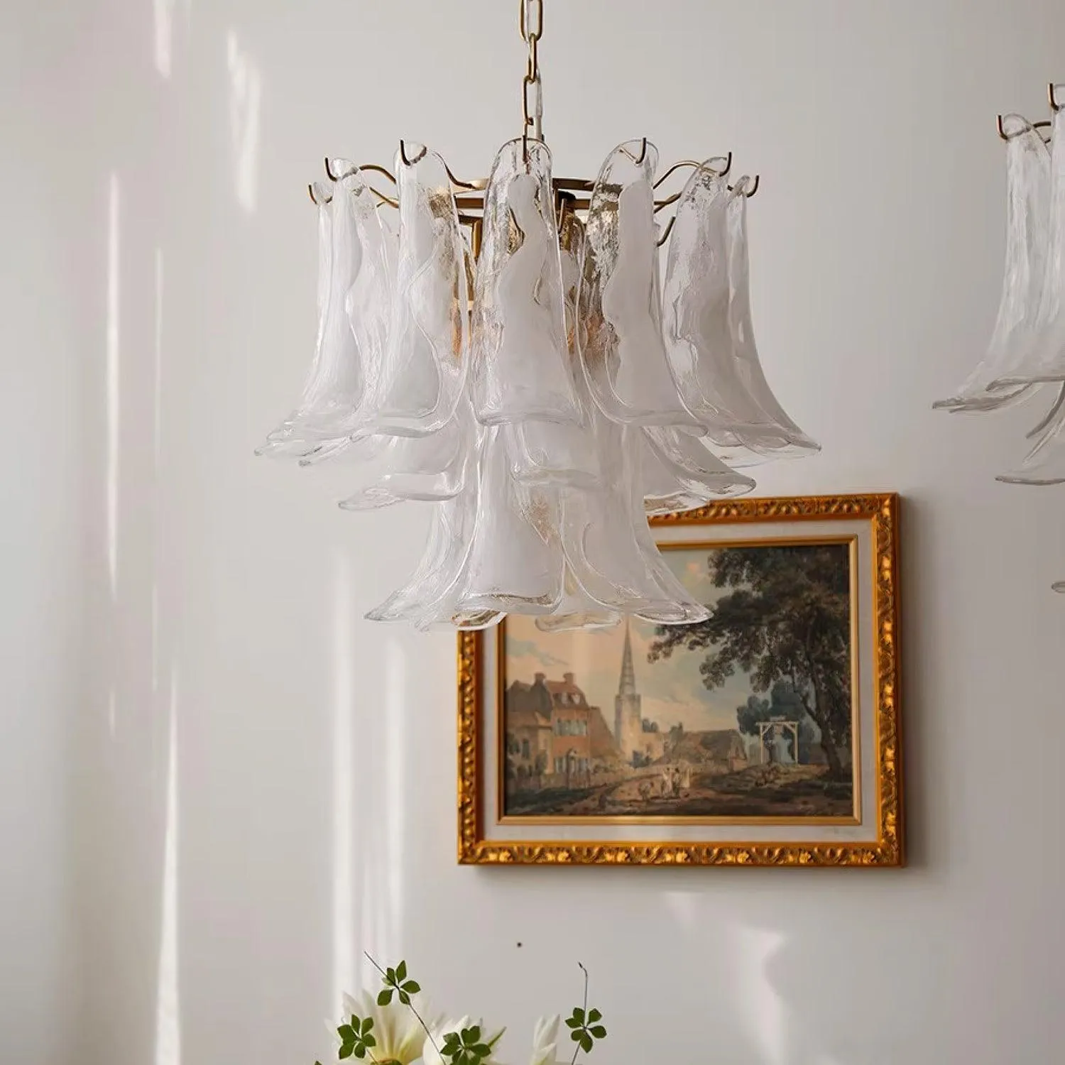 Glass Leaf Cascade Chandelier