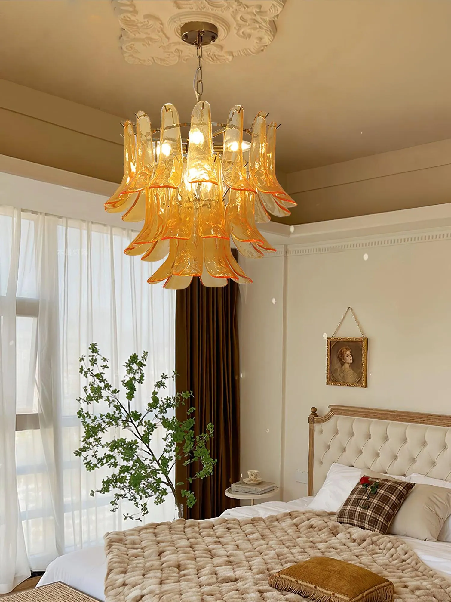 Glass Leaf Cascade Chandelier