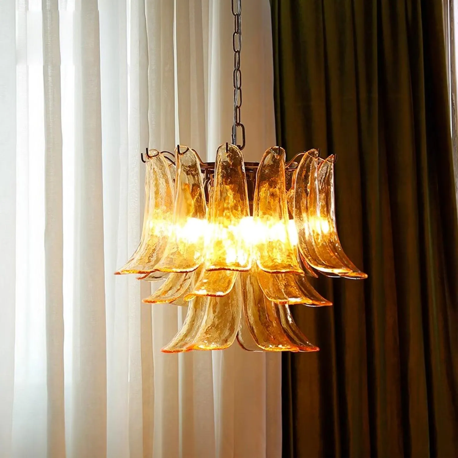 Glass Leaf Cascade Chandelier