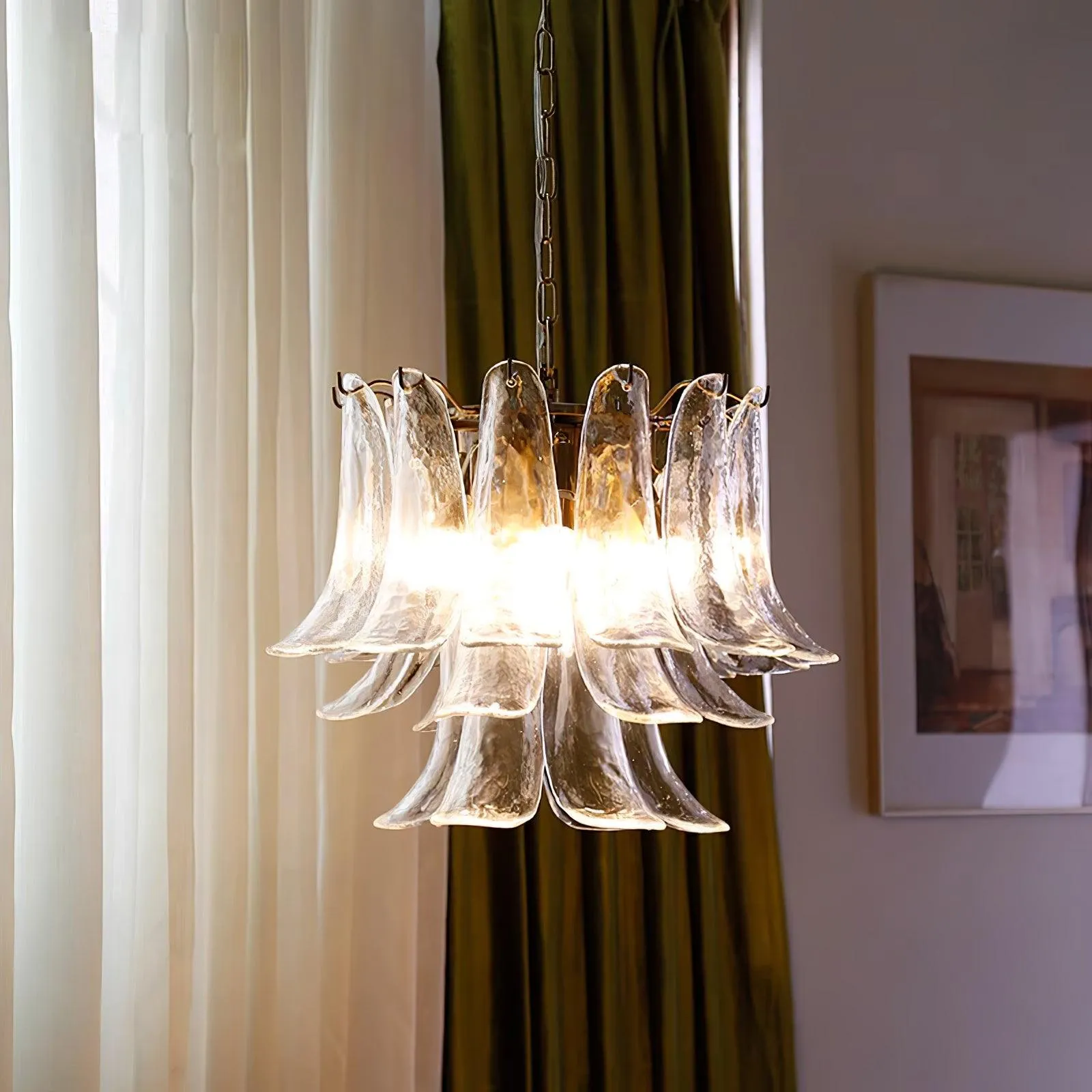 Glass Leaf Cascade Chandelier