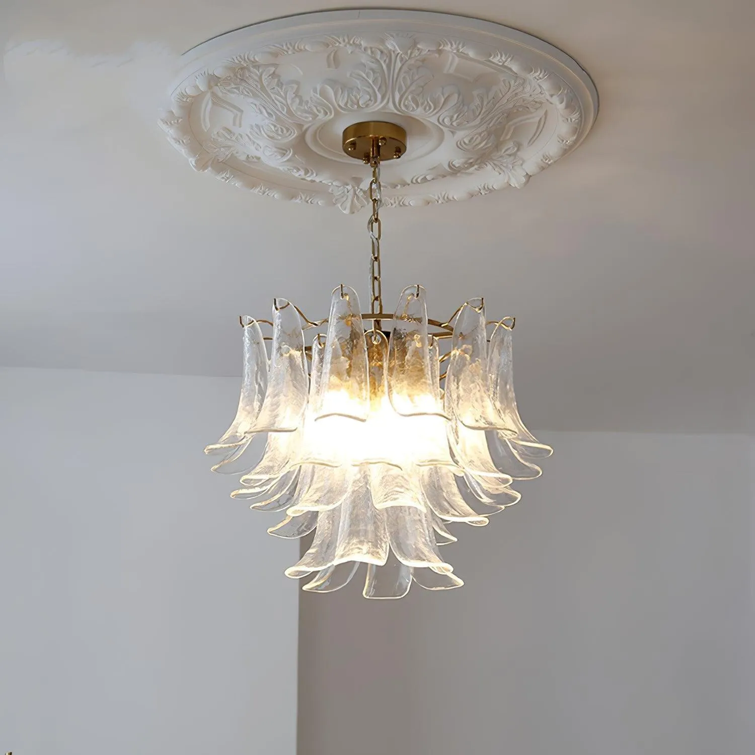 Glass Leaf Cascade Chandelier