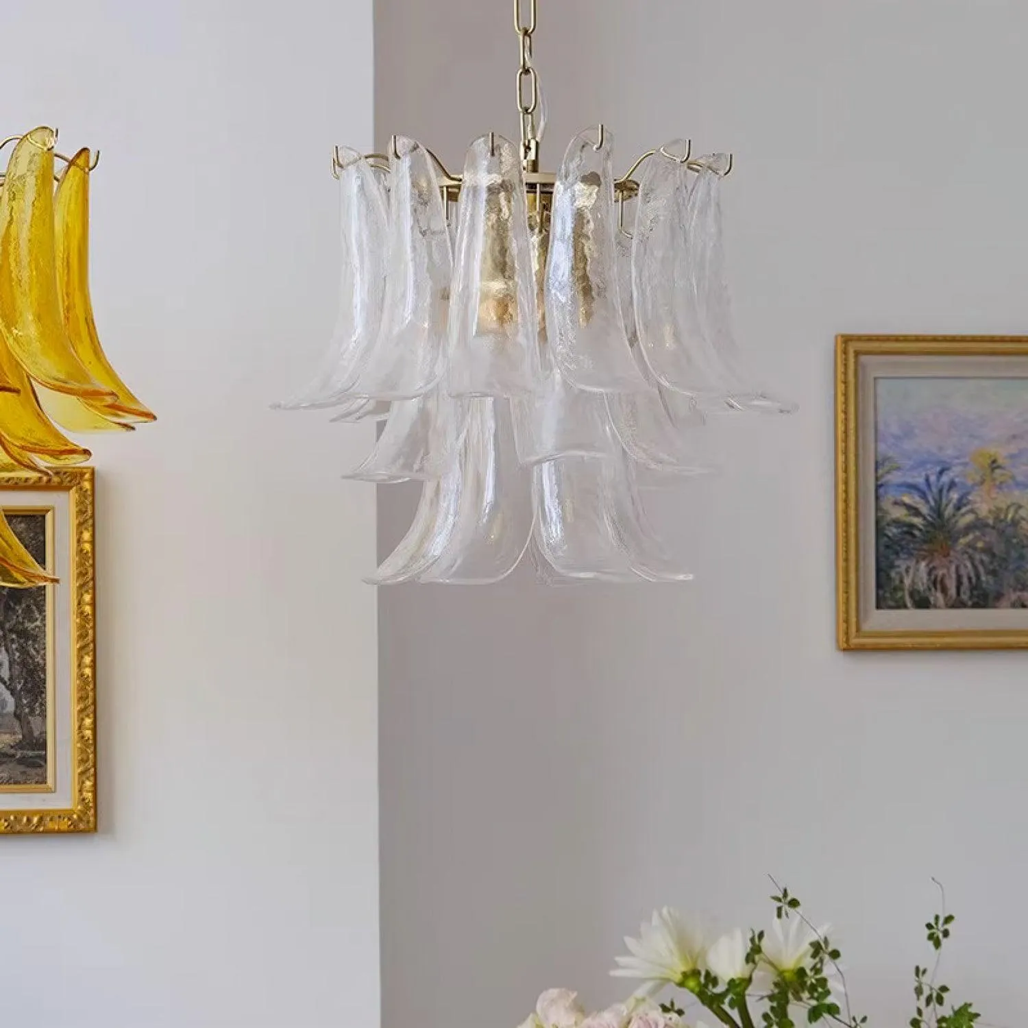 Glass Leaf Cascade Chandelier