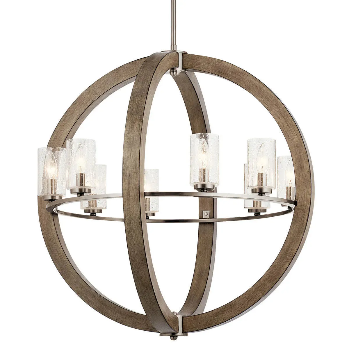 Grand Bank 30" 8-Light Chandelier 1-Tier with Clear seeded glass, Distressed antique gray Finish