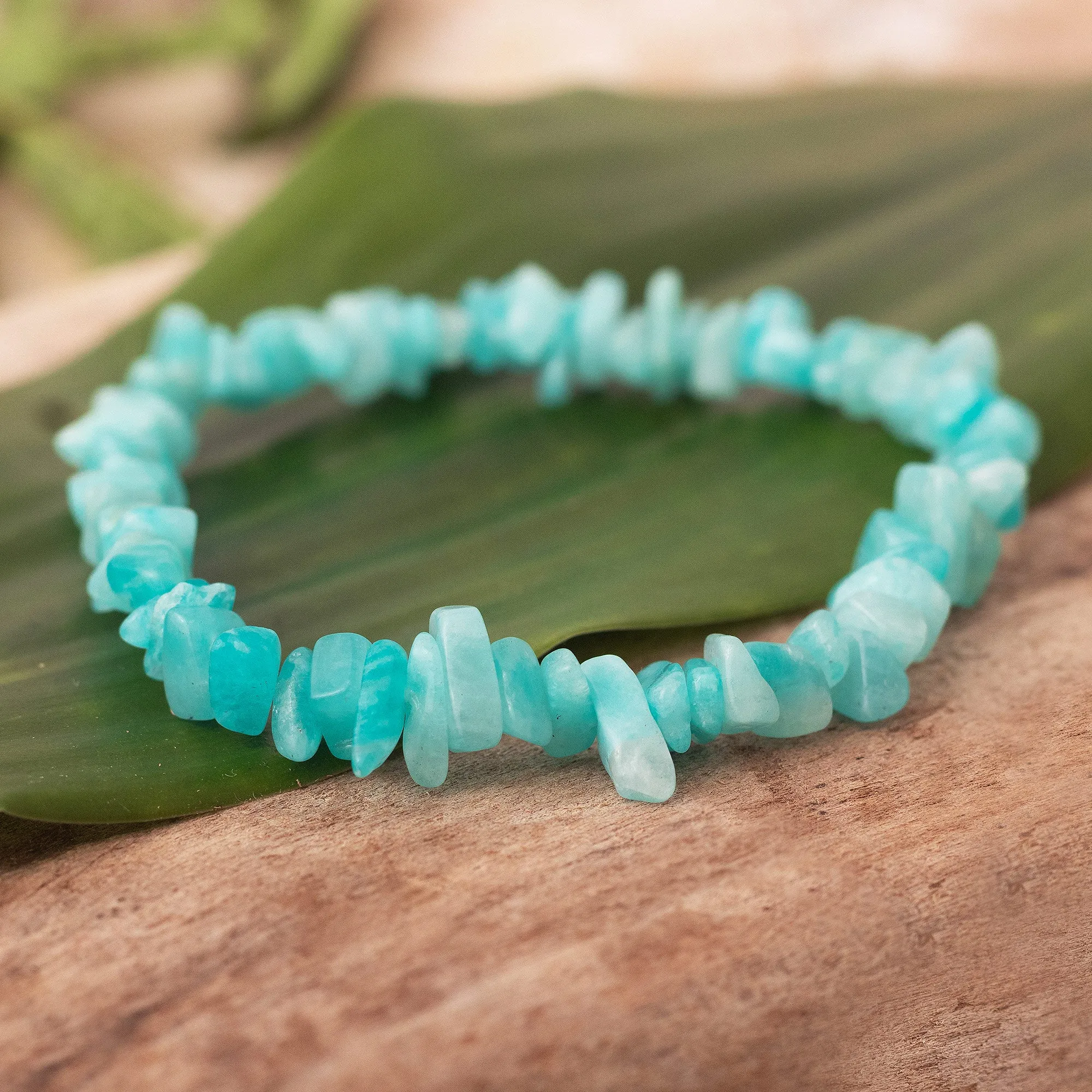 Hand Crafted Amazonite Chip Stone Bracelet - Aqua Harmony | NOVICA